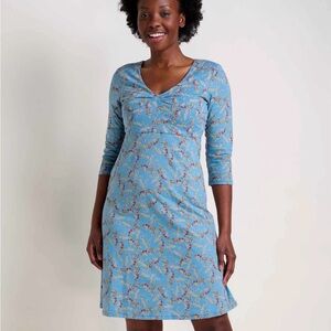 Toad&Co Light Blue Floral V-Neck Long Sleeve Dress